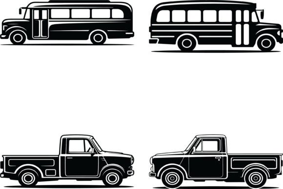 A Designer's Take on the Vintage School Bus Pickup Truck Bundle