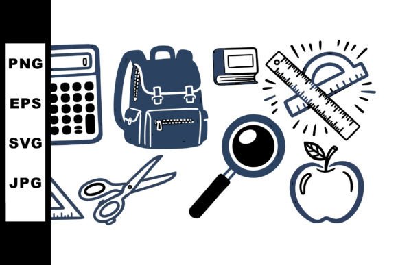 Hand Drawn School Supplies Clipart for Embroidery Projects