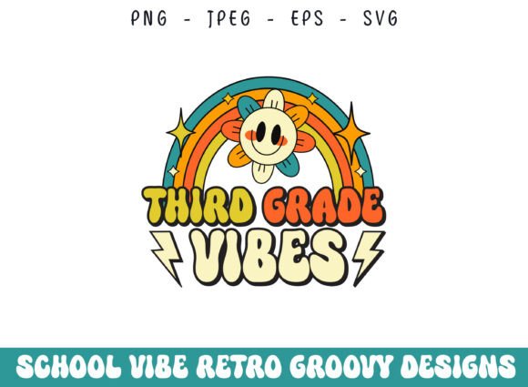 Third Grade School Retro Groovy Vibes Embroidery Design